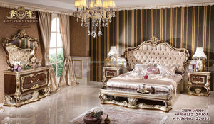 Juego de cama y dormitorio de diseño barroco francés, tamaño King, diseño clásico, hoja dorada tallada, barco, cama real de diseño tallado - Product Image 6