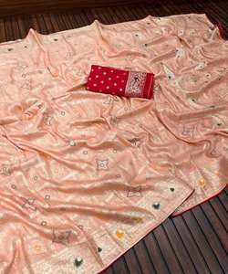 Prêt à porter dames Sari soie traditionnelle broderie travail Banarasi Khadi indien fête mariage porter en mousseline de soie fantaisie prix de gros - Product Image 3