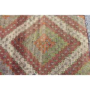 Alfombra Turca Vintage de 2.6x3.8 pies, Alfombra Pequeña, Alfombra de Lana Roja Kilim - Product Image 5