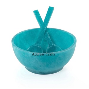 Service à salade en résine durable écologique faite à la main de haute qualité avec cuillère fourchette vaisselle de fête meilleur vendeur - Product Image 3