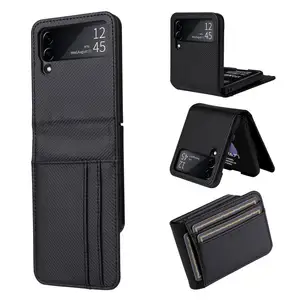 신상품 지갑 케이스 탄소 섬유 폰 케이스 삼성 갤럭시 Z Flip4 5G 모바일 플립 커버