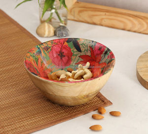 Tazón de fruta de forma redonda de madera decorativa Premium impresa para utensilios de cocina de mesa ensaladera Hogar y hoteles cuencos para servir comida - Product Image 2