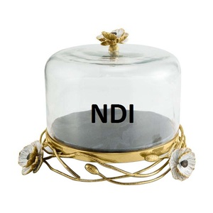 Hammered Design Decorative Fruit Parties <b>Cake</b> Serving Metal <b>Cake</b> <b>Stand</b> With Glass Dome Lid In Gold Plated Finishing For Hotels - Product Image 6