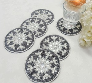 Posavasos con cuentas hechos a mano-Posavasos bohemios con respaldo de poliéster (4x4 pulgadas) - Product Image 3