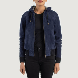 Private Logo Low Price Women Hooded Leather <b>Jackets</b> Adult Size Slim Fit Pure <b>Suede</b> Leather Zipper <b>Jackets</b> - Product Image 1