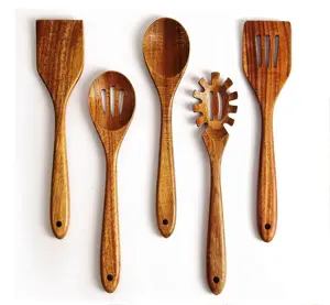 用于烹饪的相思勺子5件厨房1天然相思芒果木厨房工具套装印度制造
