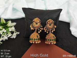 <b>Antique</b> Jewelry High <b>Gold</b> Polish Party Wear Beautiful Fancy Design Jhumka Earring - Product Image 2