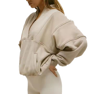 Sweat-shirt oversize pour femme, hiver, automne, polaire épais, uni, fermeture éclair sur le devant, broderie, style streetwear - Product Image 1