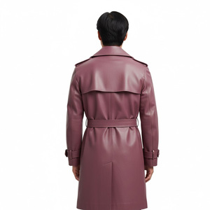 Men Designer Long <b>Leather</b> <b>Trench</b> <b>Coat</b> Overcoat OEM Factory Supplier Wholesale Custom Made Stylish Fashion Outerwear Cotton - Product Image 2