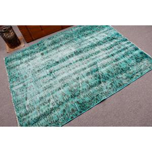 Alfombra Turca de 4.4x5.9 pies, Alfombra Azul Verde del Suroeste de Estados Unidos, de Lana - Product Image 2