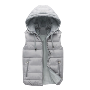 Gilet à capuche recadrée avec logo imprimé personnalisé Gilet d'hiver sans manches avec fermeture éclair et vêtements d'extérieur moelleux par Daffodils - Product Image 1