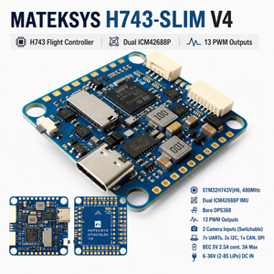 MATEKSYS H743-SLIM V4 ตัวควบคุมการบิน STM32H743 แบบคู่ ICM42688P 13 PWM CAN UART สำหรับโดรน FPV UAV ปีกตรึง - Product Image 1
