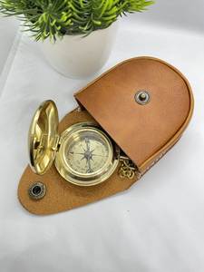 New maritime Push Button Nautical Brass <b>Compass</b> In Leather Case Handmade Brass pointing promotion gift corporate sundirection - Product Image 4