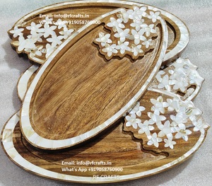 Bandeja para servir de madera de acacia con incrustaciones de nácar con madreperla para decoraciones de boda y regalos Eid - Product Image 2