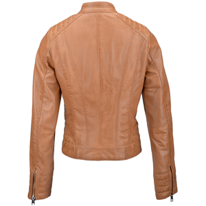 Chaqueta de cuero de otoño e invierno personalizada para mujer, diseño de cuello vuelto sólido con mangas completas y forro de satén transpirable - Product Image 2