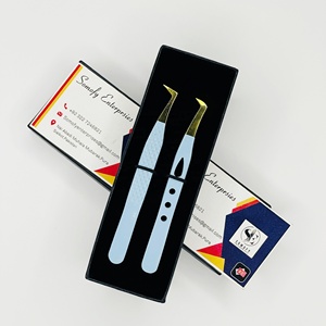 Pinzas de Acero Inoxidable Sólido para Extensión de Pestañas, de Alta Calidad, Duraderas, Precisas, Color Azul Cielo y Dorado, Venta al Por Mayor - Product Image 5
