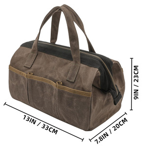 Đa Chức Năng Tùy Chỉnh Chất Lượng Cao Sáp Vải Công Cụ Tote 13 "Grey Rộng Miệng Tổ Chức Với Brass Dây Kéo & 10 Túi - Product Image 2