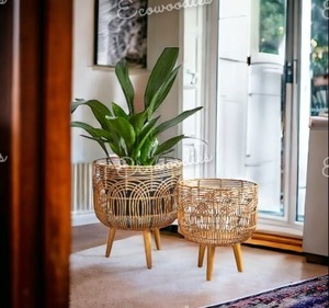 Top Selling Indoor Outdoor Hand Woven <b>Plant</b> <b>Basket</b> Storage Rattan Woven <b>Basket</b> Flower Pots Hotel Lobby Garden Decoration Bamboo - Product Image 1