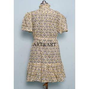 Robe Courte Bohème en Coton Imprimé Floral à Manches Courtes pour Femme Style Indien – Idéale pour Tenue Formelle, Décontractée, Douce, Respirante et Plage - Product Image 6