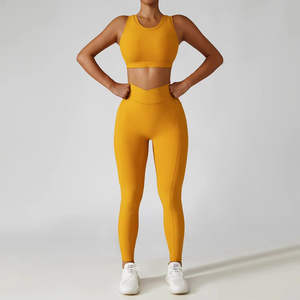 Ensemble de yoga côtelé pour le sport, le fitness et la salle de sport, avec soutien-gorge de sport à dos croisé et leggings à poche latérale, vente flash - Product Image 4