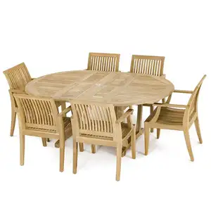 Patio 7 pieces Garden Furniture Teak Wood Restaurant Dining Set Table and Chairs for Cafe Restaurant Outdoor Furniture