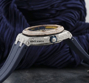 Reloj Cronógrafo de Lujo con Incrustaciones de Moissanita, Esfera y Correa Azules, Joyería Hip Hop Premium con Aspecto de Diamante VVS1 - Product Image 5