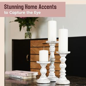 Handmade Round Mangowood Farmhouse Style <b>Candle</b> Holders for <b>Pillar</b> <b>Candles</b> (Whitewash Set of 3) - Product Image 3