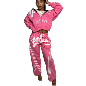 Survêtements pour femmes, style ample, avec fermeture éclair, ornés de strass usés, fabrication en usine, services OEM, vente en gros - Product Image 1
