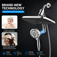 Système de douche magnétique chromé haut de gamme avec pommeau de douche carré de 12 pouces et douchette à main 2-en-1 à 9 modes, installation facile
