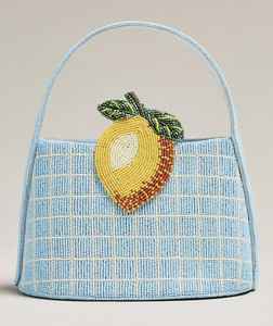 Bolso de hombro a cuadros azules con cuentas para mujer, diseño de limón amarillo, bolso de verano, moda para fiestas, uso diario, bolso de mano con cuentas de semillas y frutas - Product Image 1