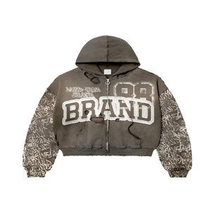 Sudadera de invierno informal personalizada para hombre, Sudadera con capucha de cabeza de esqueleto de estilo callejero, diseño recortado de gran tamaño, estampado lavado con forro de algodón 100% - Product Image 1