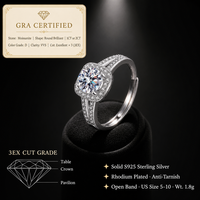 Bague de fiançailles en moissanite couleur D VVS, taille coussin, en argent sterling S925, ajustable, 1ct 2ct 3EX Cut