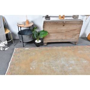 Tapis turc vintage Beige vert 4,2x7,3 pieds en laine faite à la main grande surface avec support en Latex Design Patchwork pour décor de chambre de couloir - Product Image 2