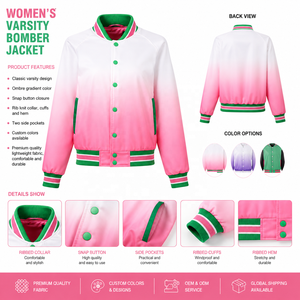 แจ็คเก็ตบอมเบอร์ผ้าฝ้าย 100% คุณภาพสูงสั่งทำพิเศษ สีขาวไล่เฉดแบบบล็อกสี สำหรับฤดูหนาว คอตั้งยาว ซิปด้านหน้า - Product Image 1