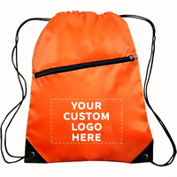 Sac à dos à cordon anti-vol avec logo personnalisé, bleu, en polyester, sac de sport, poche avant zippée, doublure en nylon, unisexe, décontracté, léger