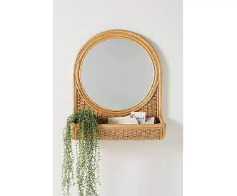 Beau motif de miroir en rotin pour décorer votre chambre à coucher pour créer une sensation de luxe du Vietnam