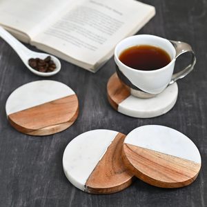Marble and Acacia Wooden <b>Coasters</b> for <b>Table</b> at Home Hotel Restaurant and bar Usage Accessories home and kitchen <b>coasters</b> - Product Image 5