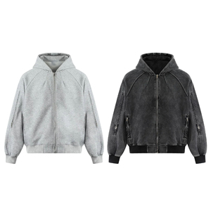 Sweats à capuche personnalisés lavés à l'acide 100% coton épais pleine fermeture éclair lavage à l'acide survêtements sweats à capuche et pantalons de survêtement ensembles pour hommes - Product Image 6