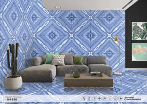 Azulejos de Porcelana Vitrificada con Diseño BookMatch de 60x60 cm, Acabado Brillante BM S30, Diseño Español, Azulejos de 600x600 mm para Sala de Estar y Dormitorio - Product Image 3