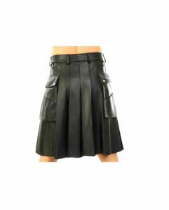 Kilts hechos a medida para hombre al por mayor Kilt de cuero negro orgullo para hombre regular ajustado teñido liso para hombre - Product Image 2