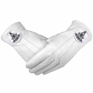 Guantes Masónicos de Cuero Suave Blanco Past Master Negro - Product Image 1