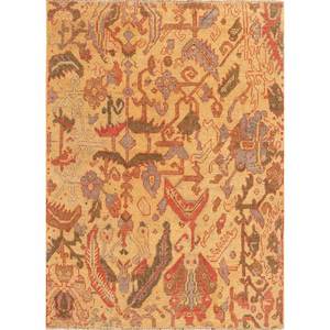 Tapis en laine noué à la main Aalam Gold Paem-256 9x12 rectangulaire à motif médaillon puzzle pour salon, entrée et couloir - Product Image 1