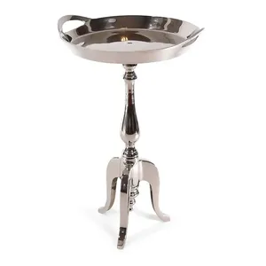 Table haute en aluminium moulé au fini nickel brut et également disponible en miroir polonais petits meubles de maison en métal pour la décoration - Product Image 1