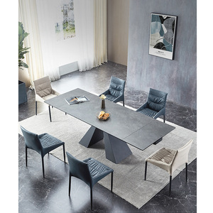 Table à manger ovale en pierre frittée de style italien, pieds en métal, couleur personnalisable, table à manger moderne de luxe 6 places, meubles pour la maison - Product Image 1
