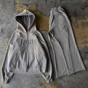 Ensemble de survêtements pour hommes Pantalon de survêtement évasé empilé Sweat à capuche écologique 100% coton OEM/ODM personnalisé épais unisexe adultes hiver - Product Image 4