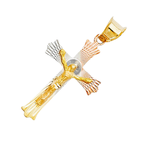 Personnalisé 14K Trois Tons Or 18K Plaqué Crucifix Jésus Croix Timbre Conception Unique Étanche Pendentif En Cristal Enfants Chrétiens - Product Image 3