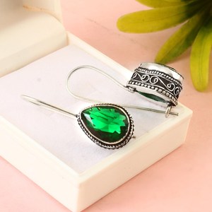 Emerald Dangle Earrings 925 Sterling Silver Minimalist Handmade Jewelry For Women Gift Wholesale Supplier - Product Image 2