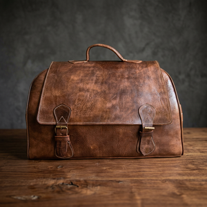 Sac de voyage rectangulaire classique en cuir véritable écologique, fait main avec poignée souple et fermeture à boucle, marron pour homme, sacs en cuir - Product Image 2