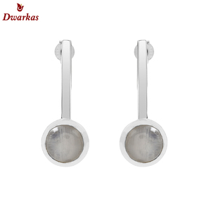 Pendientes elegantes de plata de ley 925 con piedra lunar gris, fabricación clásica, para damas y niñas, regalo para bodas y fiestas. - Product Image 2