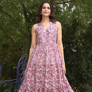 Vestido informal con estampado de bloques a mano para mujer, vestido Midi con estampado Floral de verano, vestido Maxi con estampado Floral bohemio - Product Image 1